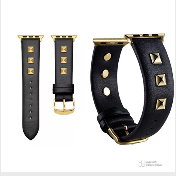 Posh Tech Jewelry - SALE Rebel Black Genuine Leather and Stud Band for Apple Watch, 38mm-40mm